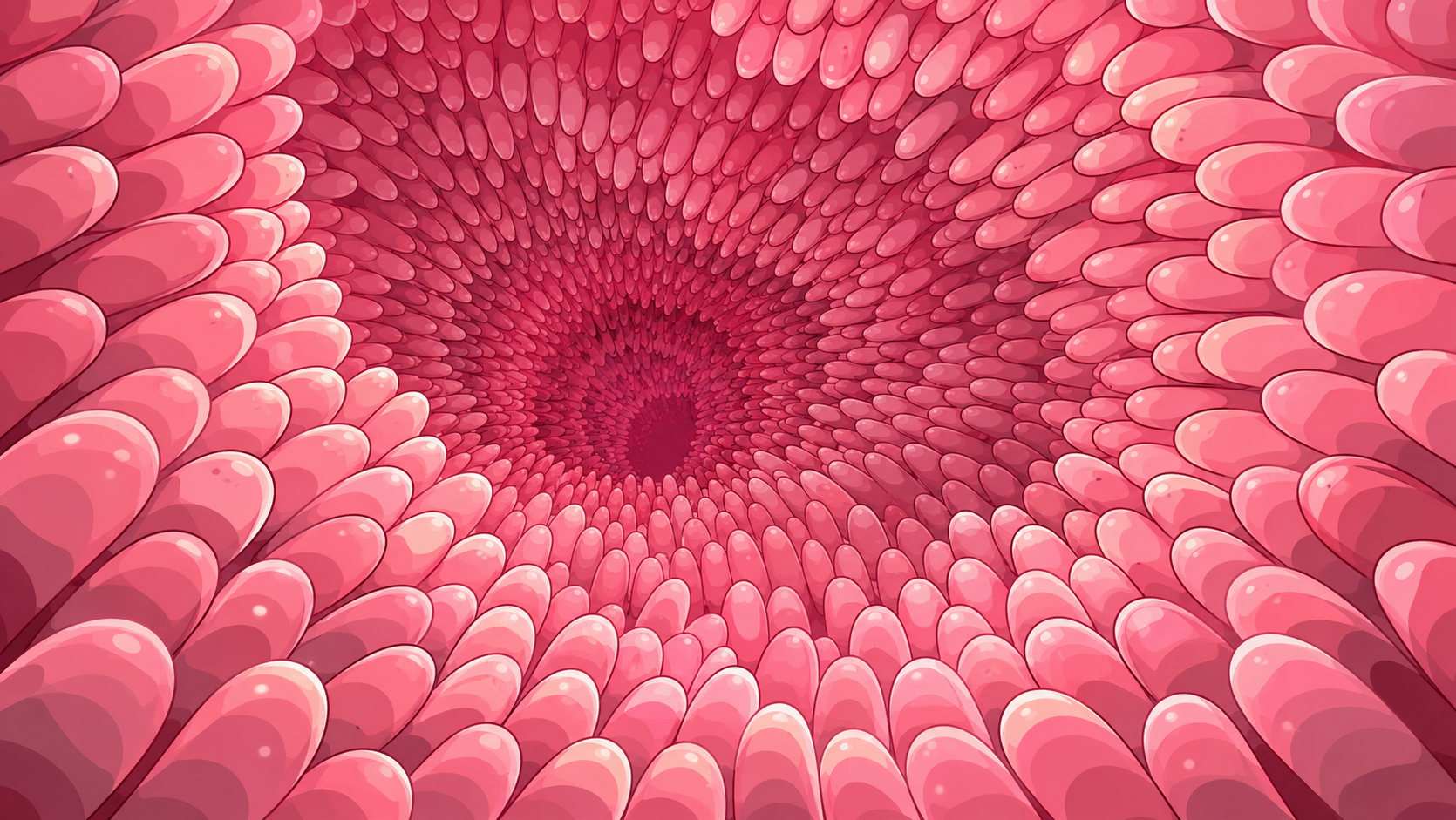 Illustrated view of the intestinal lumen lined with villi